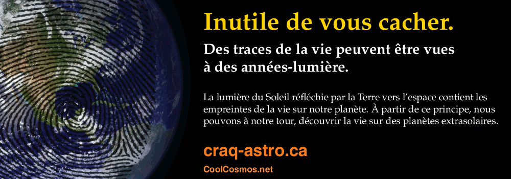 Inutile de vous cacher. Des traces de la vie peuvent être vues
à des années-lumière. La lumière du Soleil réfléchie par la Terre vers l'espace contient les empreintes de la vie sur notre planète. À partir de ce principe, nous pouvons à notre tour, découvrir la vie sur des planètes extrasolaires.