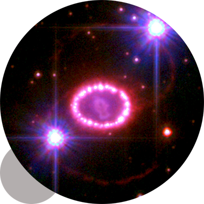 Prof. Bryan Gaensler and colleagues are the first to directly observe the <a href="http://www.dunlap.utoronto.ca/astronomers-observe-unprecedented-detail-in-pulsar-6500-light-years-from-earth/">magnetic field of the remnant of Supernova 1987a. </a><br />  <br /><span style="font-size:75%;"><em>Credit: Image: NASA, ESA, R. Kirshner and P. Challis (Harvard-Smithsonian Center for Astrophysics)</em></span>